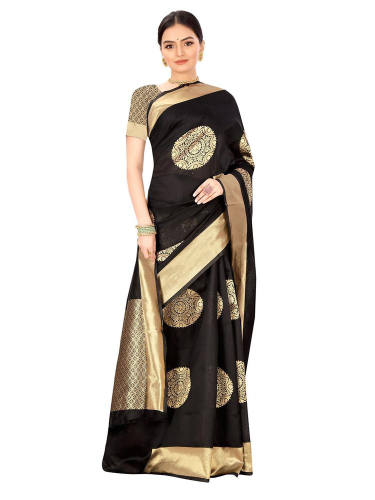 Nimayaa Black & Gold-Toned Ethnic Motifs Zari Silk Blend Banarasi Saree