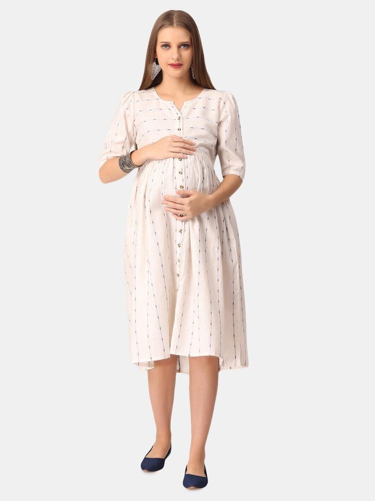 The Mom Store Off White Maternity Midi Dress