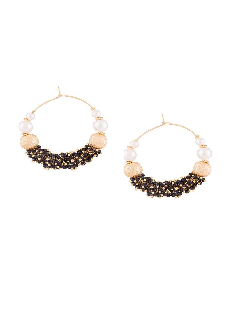 Kshitij Jewels Gold-Toned & White Contemporary Hoop Earrings