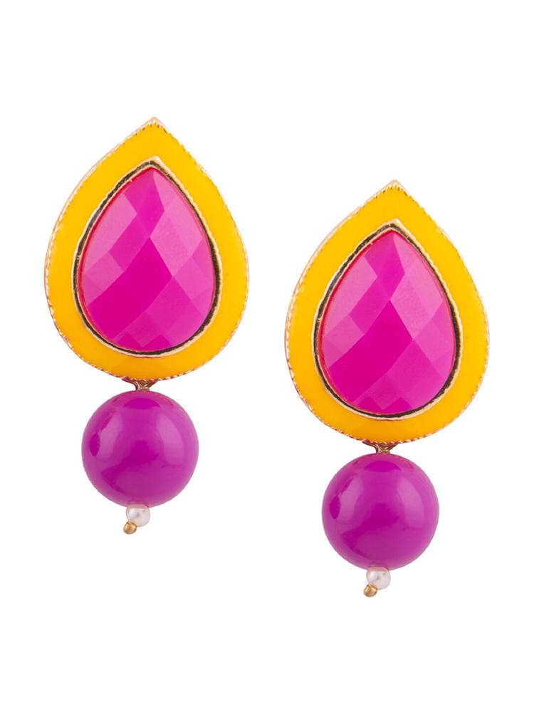Kshitij Jewels Pink & Yellow Contemporary Drop Earrings