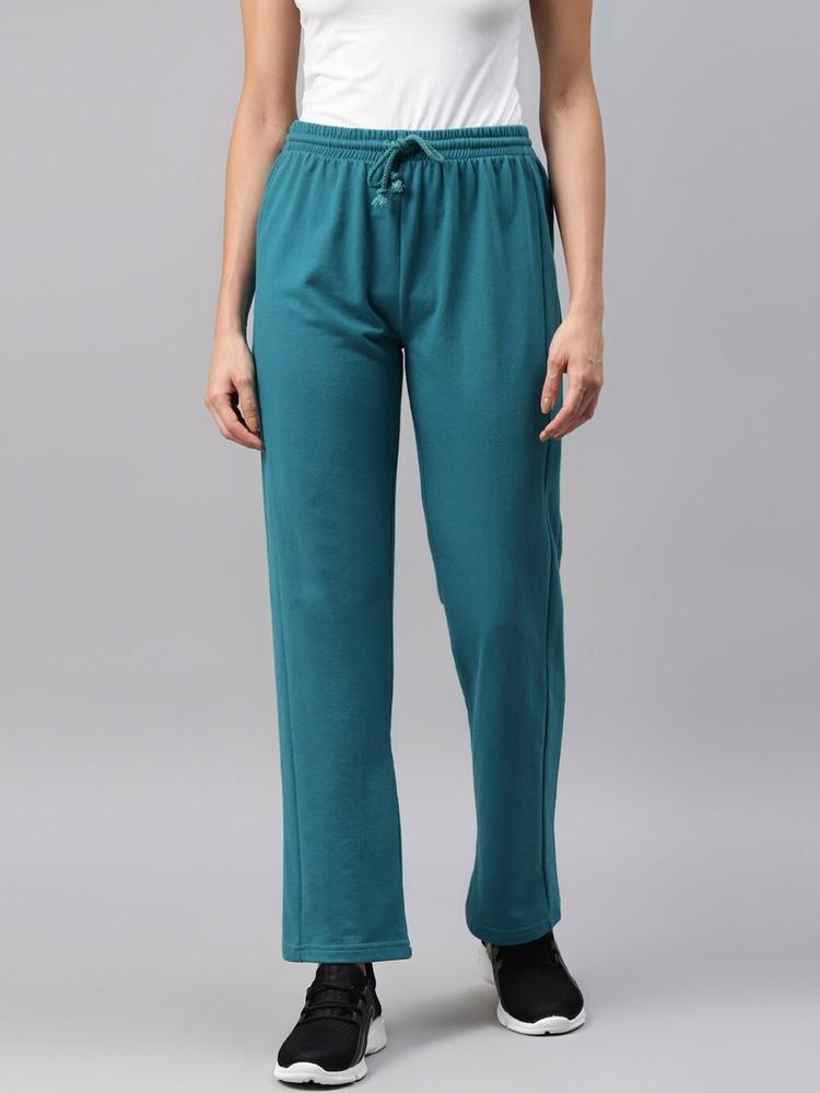 Laabha Women Turquoise Blue Solid Track Pant