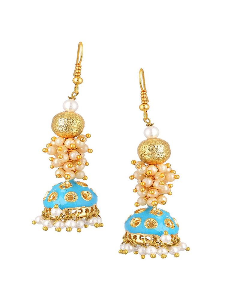 Kshitij Jewels Gold-Toned & Blue Contemporary Jhumkas Earrings