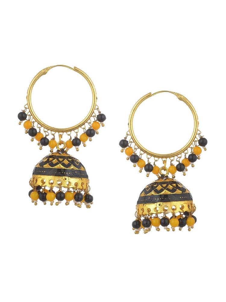 Kshitij Jewels Gold-Toned & Black Contemporary Jhumkas Earrings
