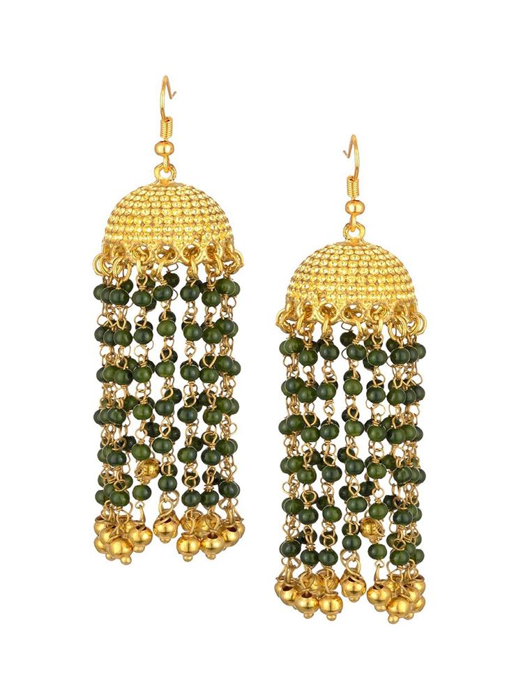 Kshitij Jewels Green Contemporary Jhumkas Earrings