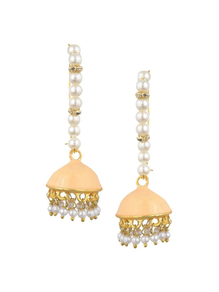 Kshitij Jewels Cream-Coloured & Gold Plated Contemporary Jhumkas Earrings