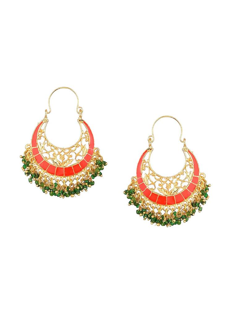 Kshitij Jewels Gold-Toned & Red Contemporary Chandbalis Earrings
