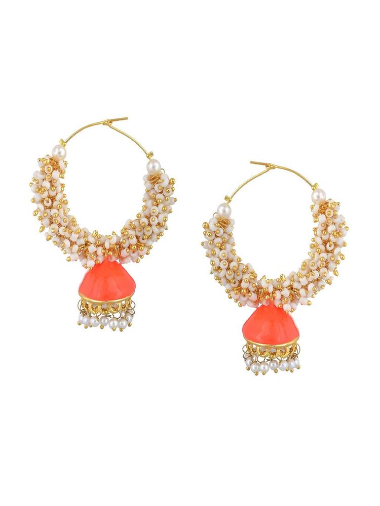 Kshitij Jewels Women Orange Contemporary Jhumkas Earrings