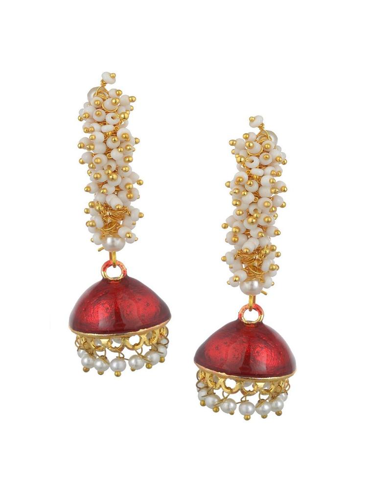 Kshitij Jewels Maroon Dome Shaped Jhumkas Earrings
