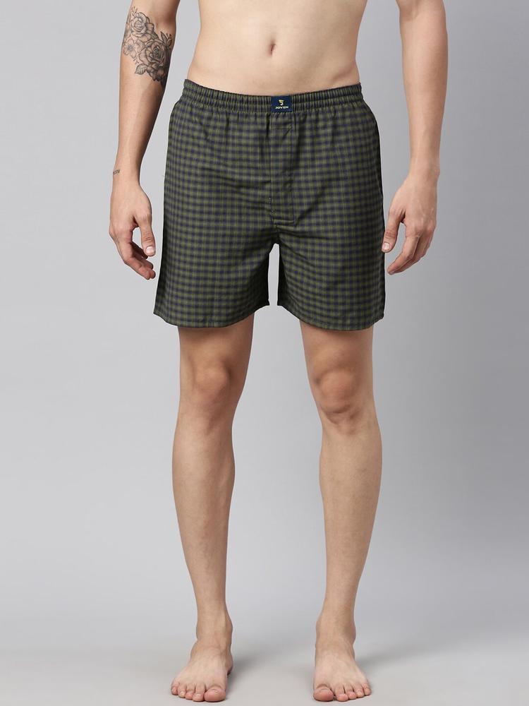 Joven Men Olive-Green & Navy Blue Checked Pure Combed Cotton Boxers JB-139