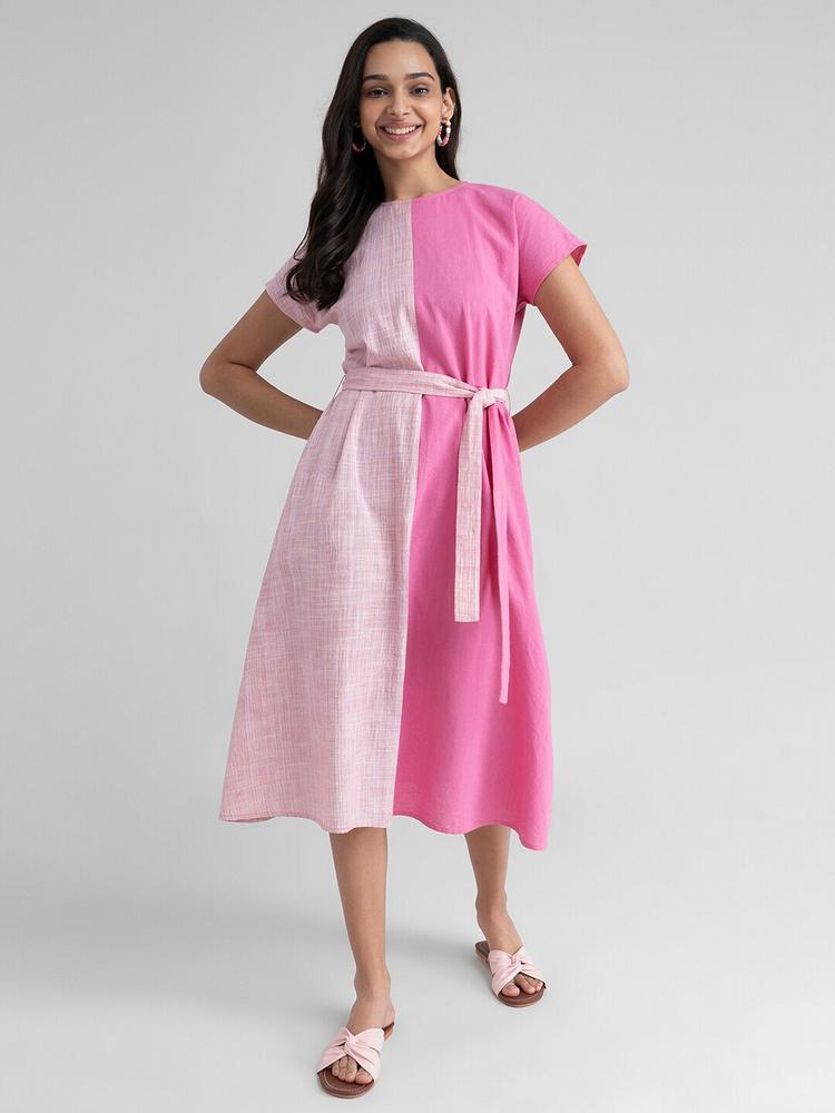 Marigold by FableStreet Pink Checked Midi Dress