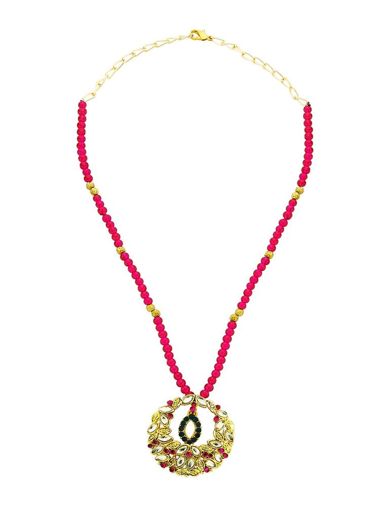 Kshitij Jewels Gold-Plated Pink & Black Stone Studded Jewellery Set