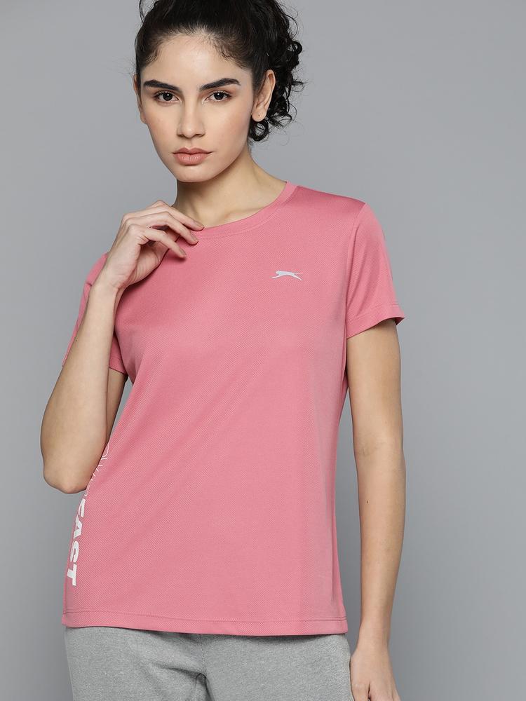 Slazenger Women Pink Solid Ultra-Dry Printed Running T-shirt