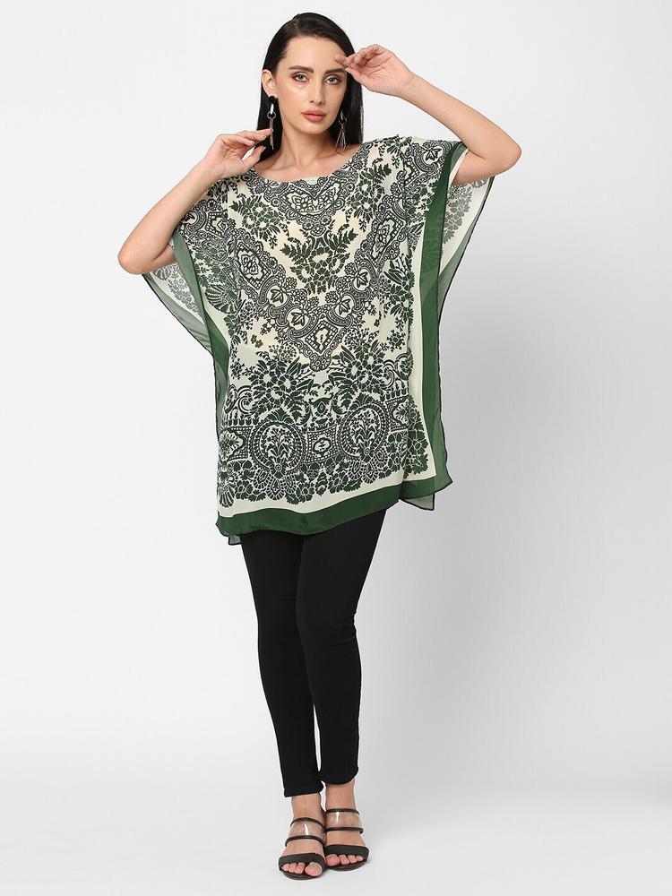 Cloth Haus India Green & gray violet Floral Print Extended Sleeves Top