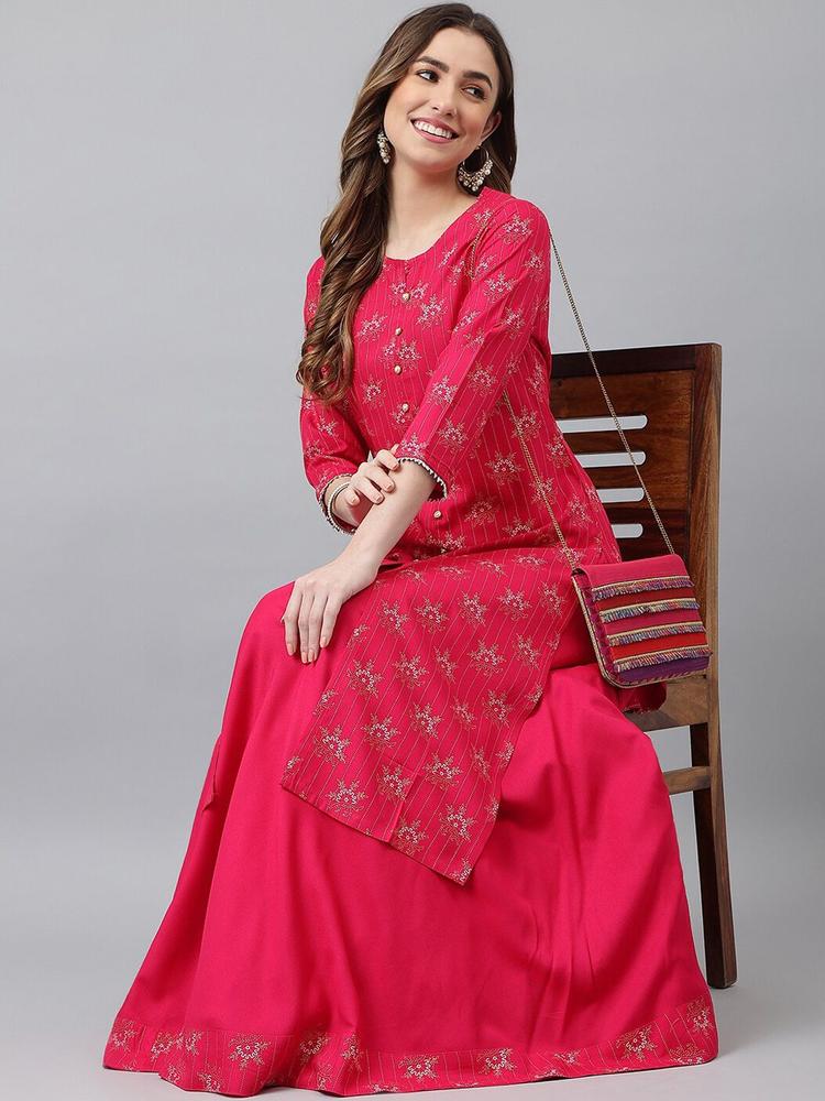 Khushal K Women Pink Ethnic Motifs Printed Kurta with Skirt