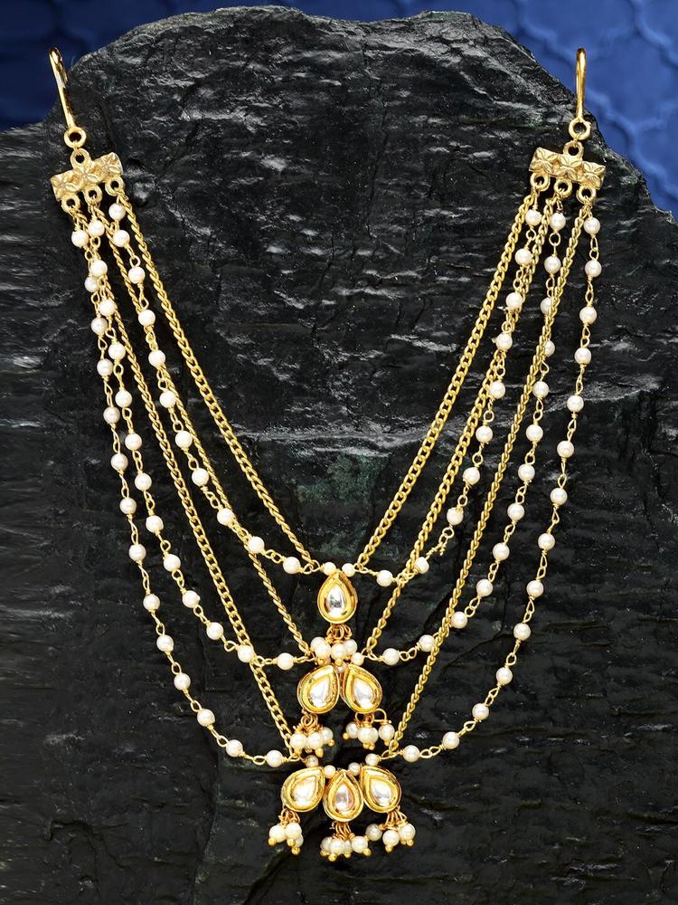 DUGRISTYLE Gold-Plated Kundan Studded Bun Pin Head Jewellery