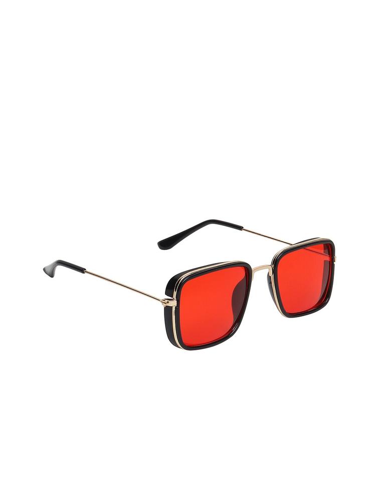 ALIGATORR Unisex Red Lens & Gold-Toned Square Sunglasses with UV Protected Lens