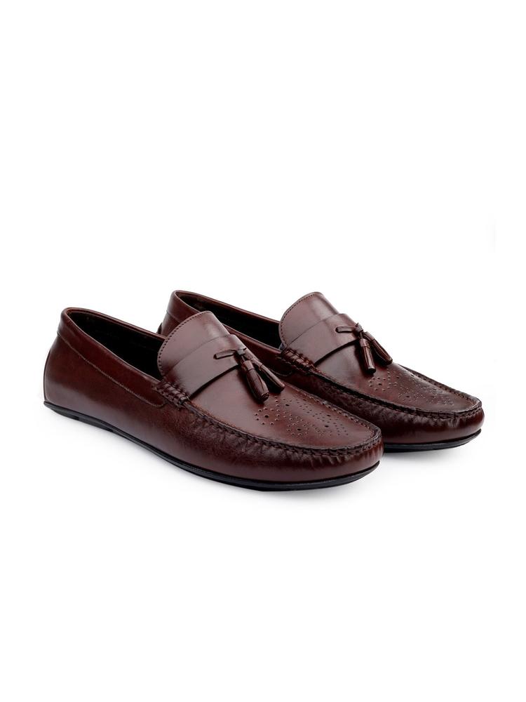 One8 Men Brown Solid Leather Slip-On Loafer Formal Shoes