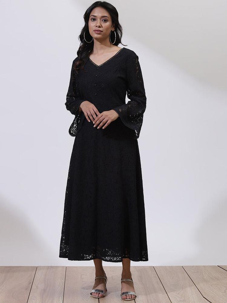 Lakshita Black Embroidered Lace Midi Dress