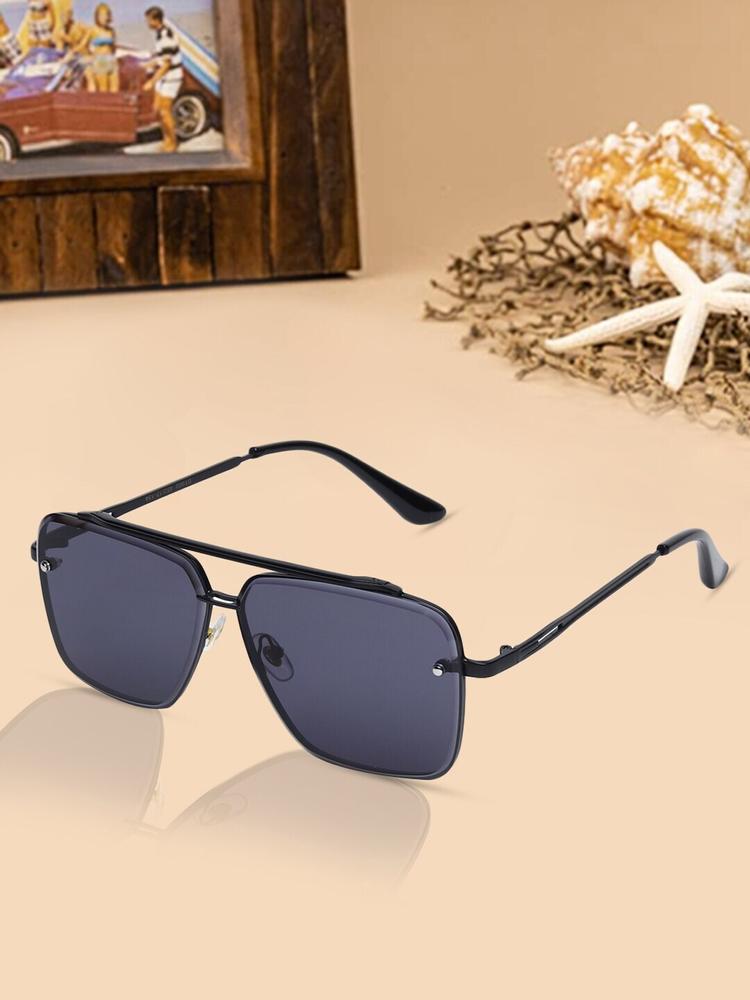 ALIGATORR Unisex Black Lens & Black Square Sunglasses with UV Protected Lens