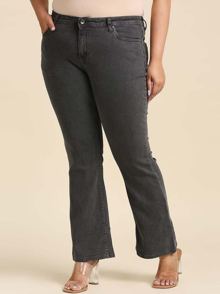 High Star Women Plus Size Grey Bootcut Stretchable Jeans