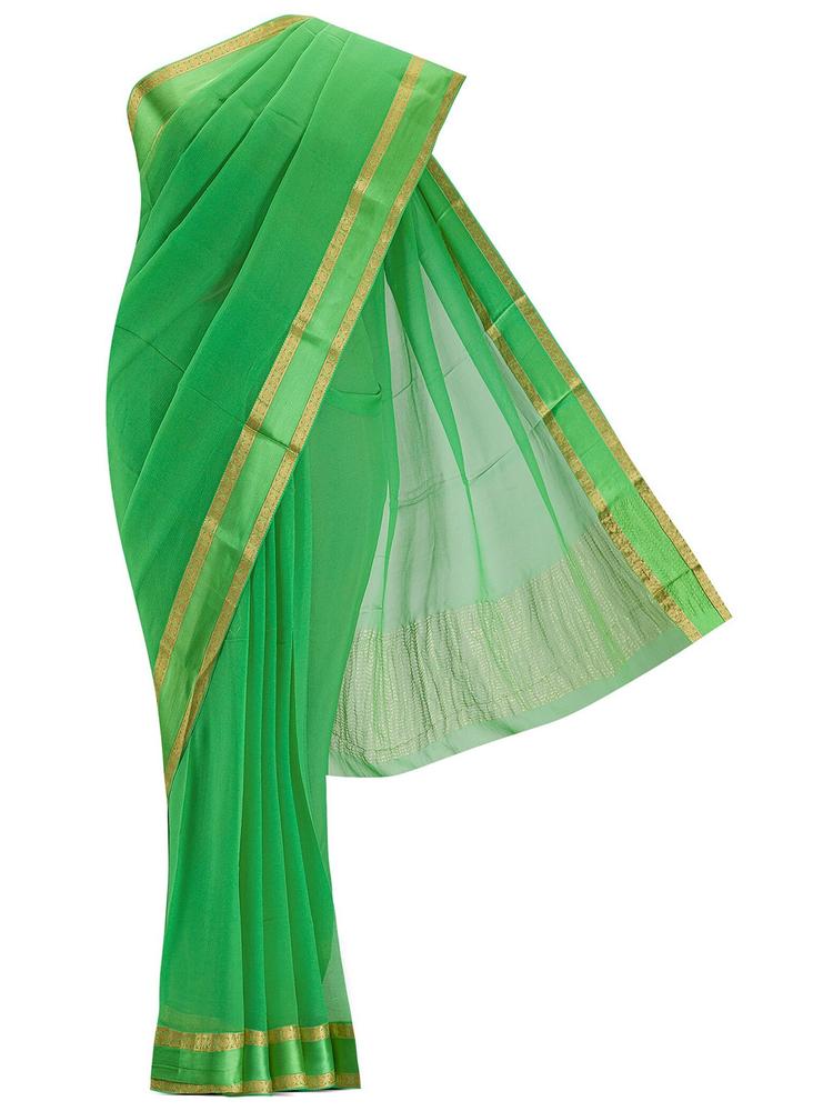 Nalli Next Green & Gold-Toned Zari Mysore Chiffon Saree