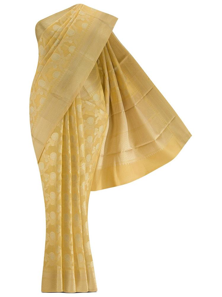 Nalli Next Yellow & Gold-Toned Woven Design Zari Pure Cotton Saree