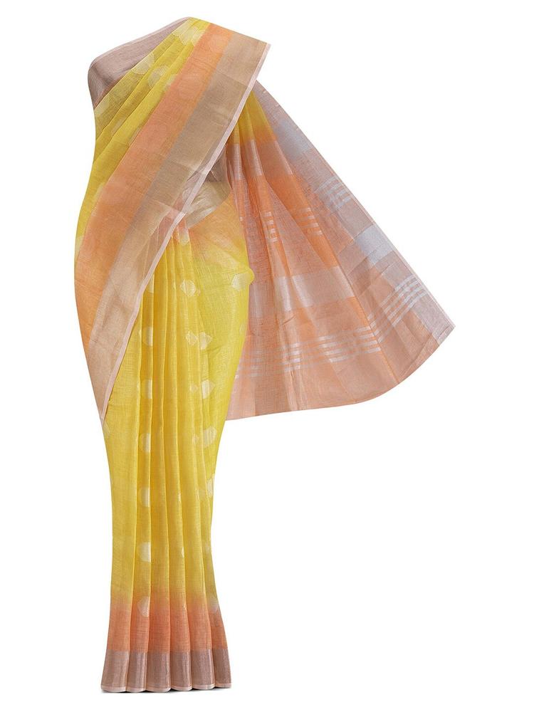Nalli Next Yellow & Orange Ethnic Motifs Pure Cotton Saree