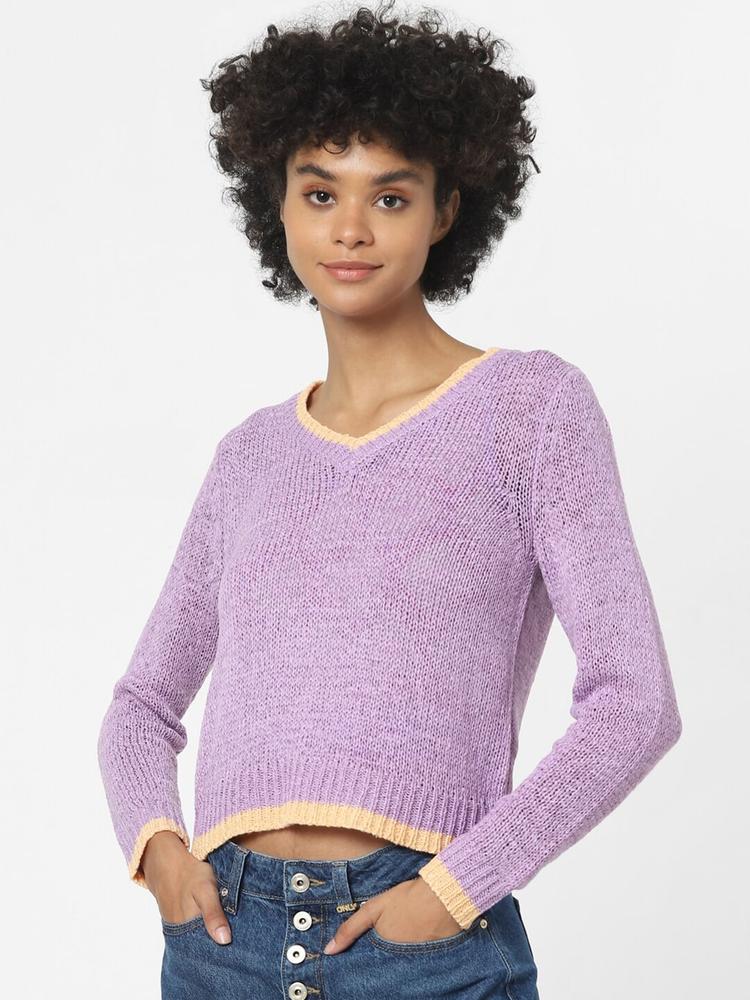 ONLY Women Purple & Beige Pullover