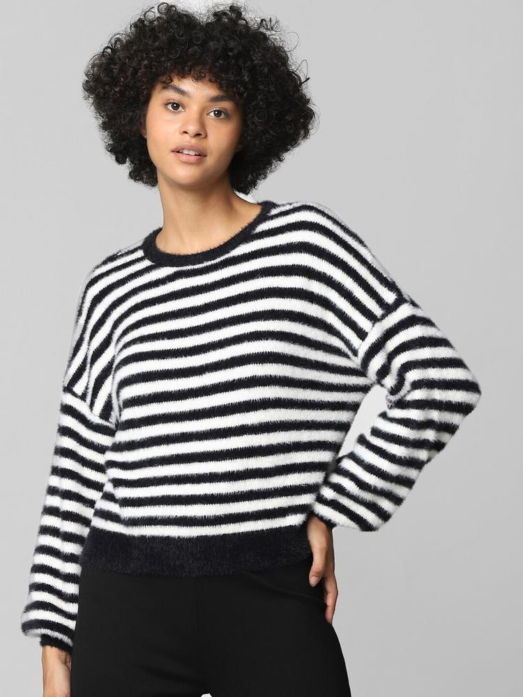 ONLY Women Black & White Striped Pullover