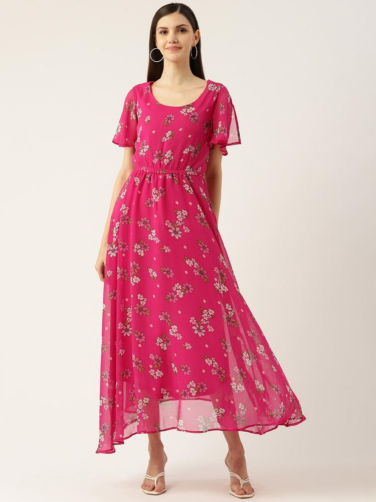 Deewa Red & Pink Floral Georgette Maxi Dress
