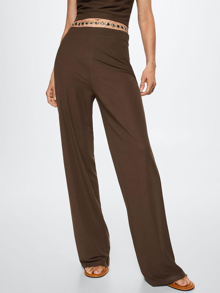MANGO Women Brown Solid Regular Trousers