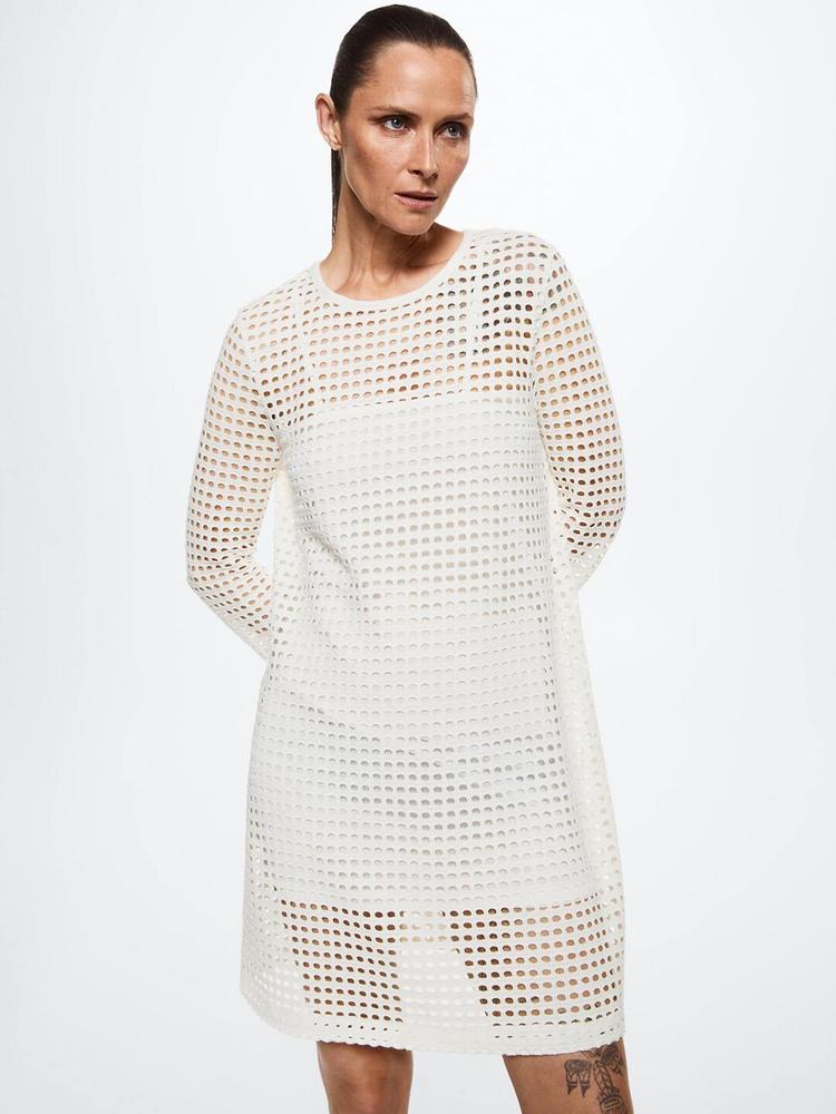MANGO White Semi-Sheer A-Line Dress