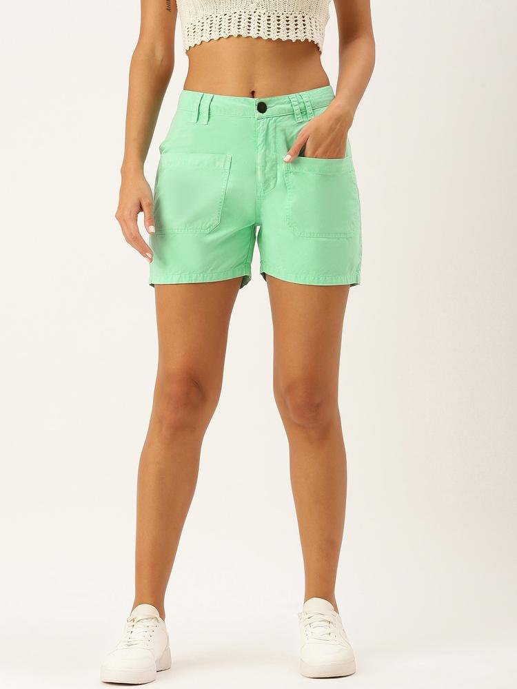 Bene Kleed Women Mint Green Pure Cotton Shorts