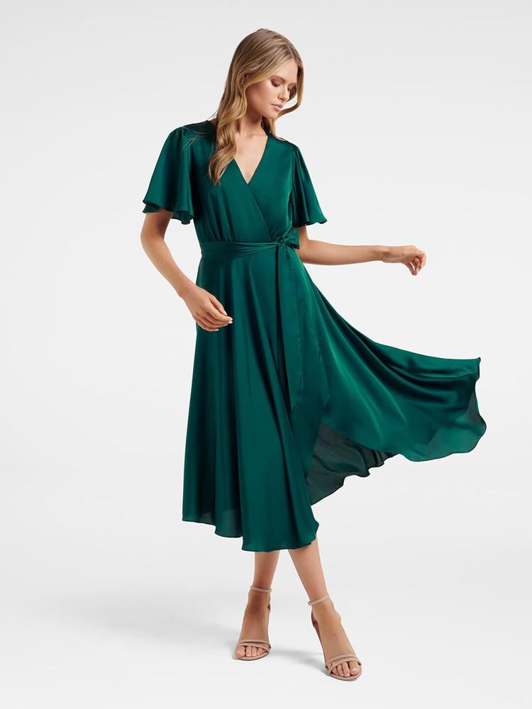 Forever New Green Satin Midi Dress
