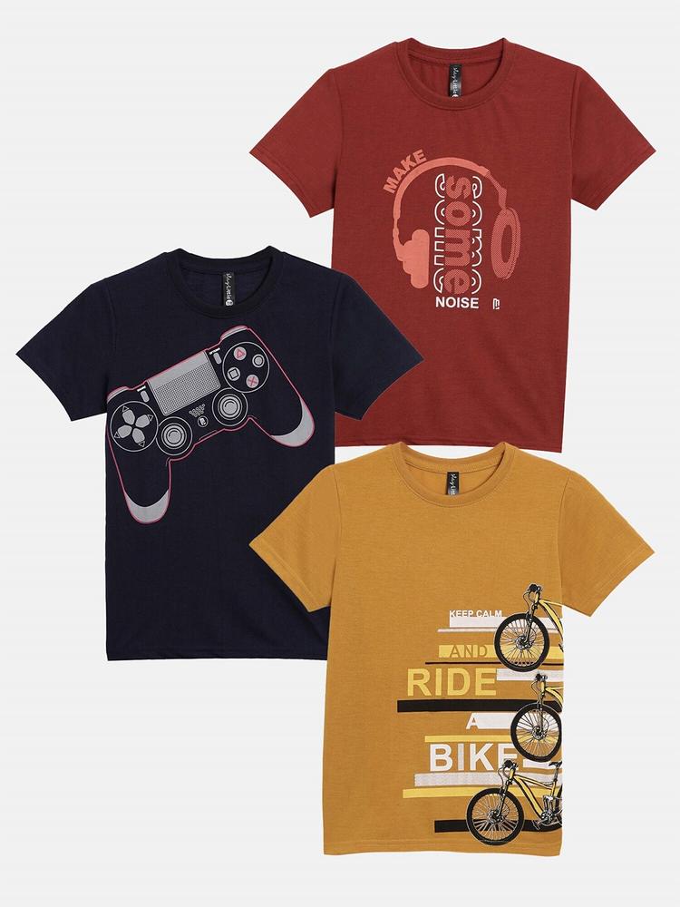 Maniac Boys Multicoloured Typography 3 Printed Slim Fit T-shirt