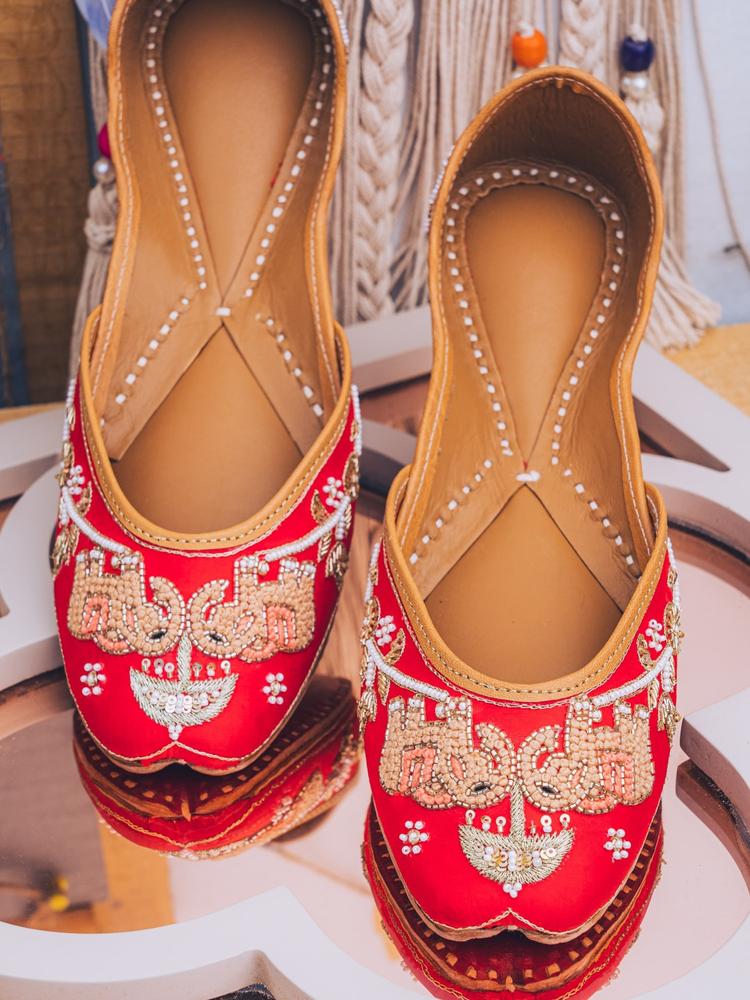 NR By Nidhi Rathi Women Red Embellished Leather Ethnic Flats