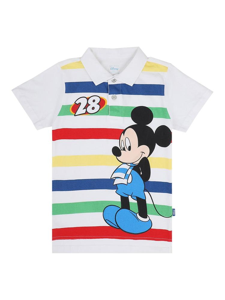PROTEENS Boys White & Red Mickey Mouse Printed Polo Collar T-shirt