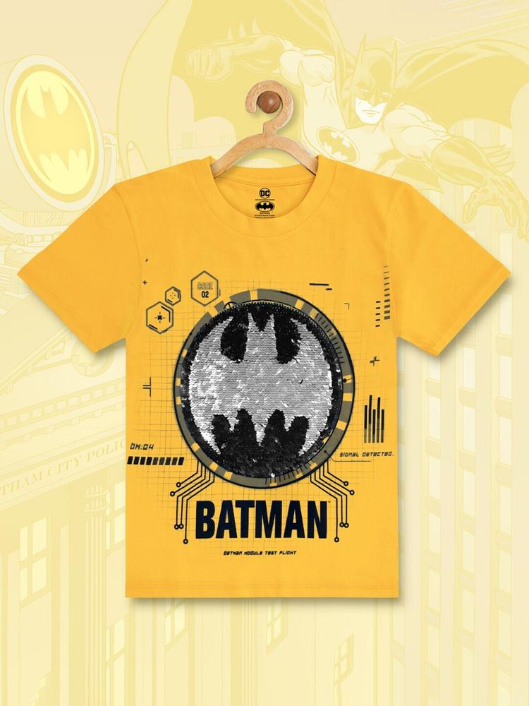 Kids Ville Boys Yellow Batman Printed Applique T-shirt
