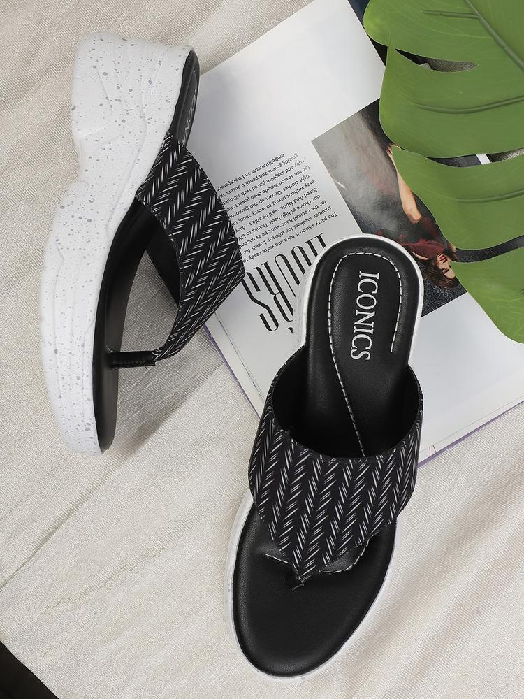 ICONICS Black & White Wedge Sandals