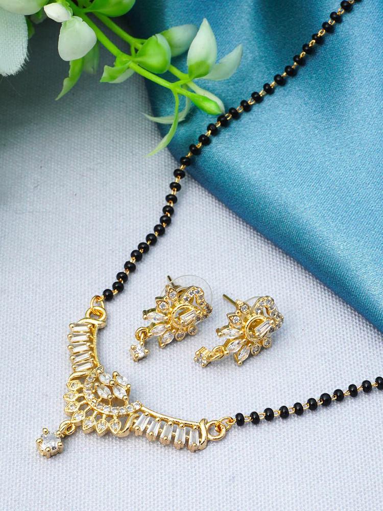 Urmika Gold-Plated AD-Studded and Beaded Mangalsutra Set