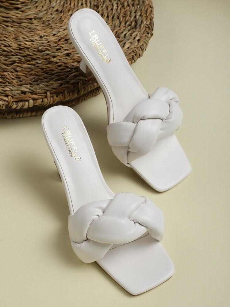 Truffle Collection White Woven Design PU Sandals