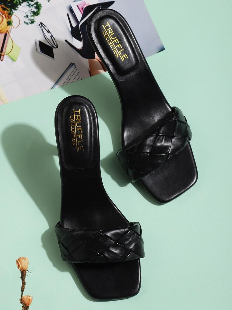 Truffle Collection Black PU Stiletto Sandals