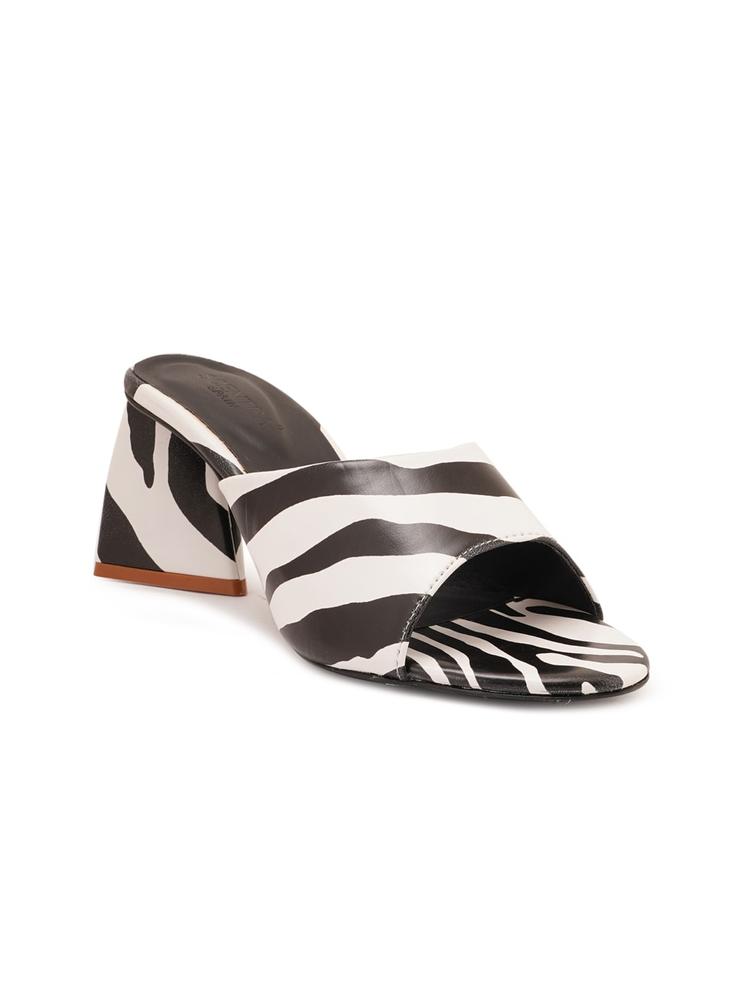 SCENTRA Black & White Printed Party Block Heels