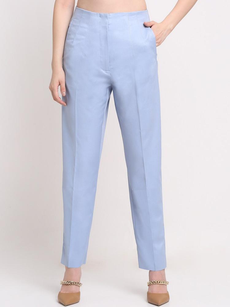 Ennoble Women Blue Smart High-Rise Regular Fit Trousers
