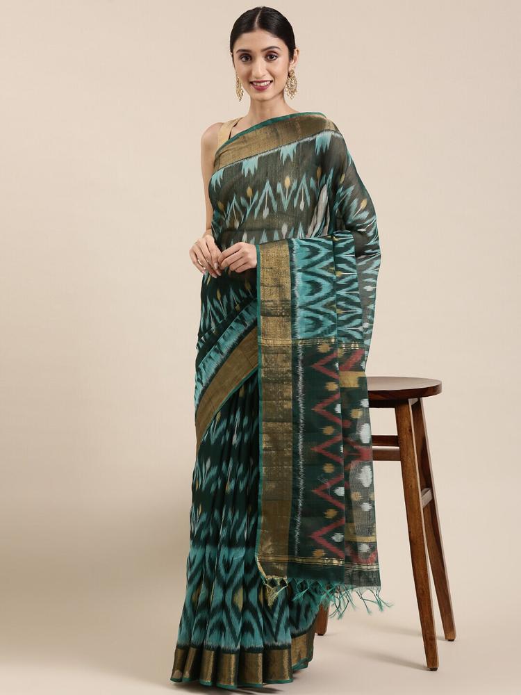 The Chennai Silks Blue & Black Woven Design Zari Silk Cotton Maheshwari Saree