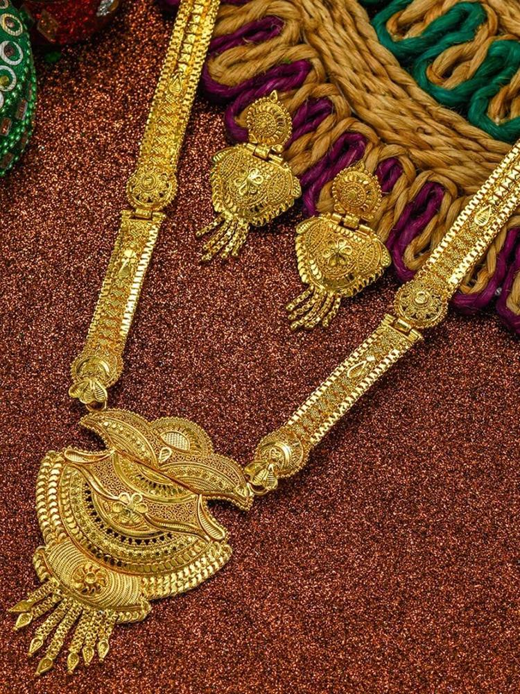 FEMMIBELLA Gold-Plated Long Haaram Necklace Set