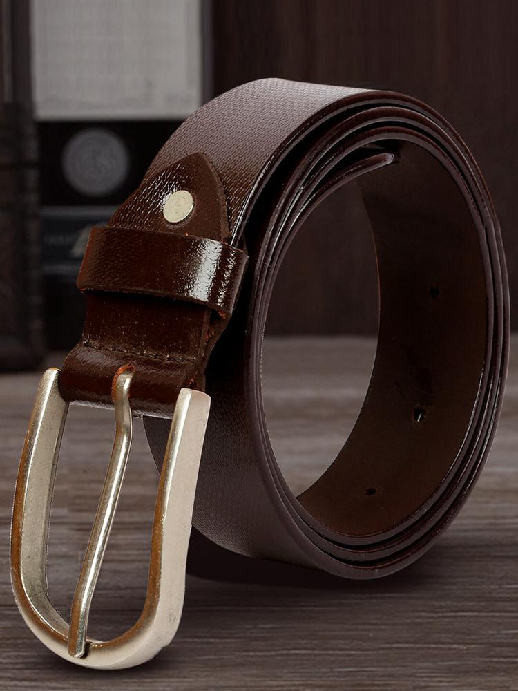 WELBAWT Men Brown Textured Leather Belt