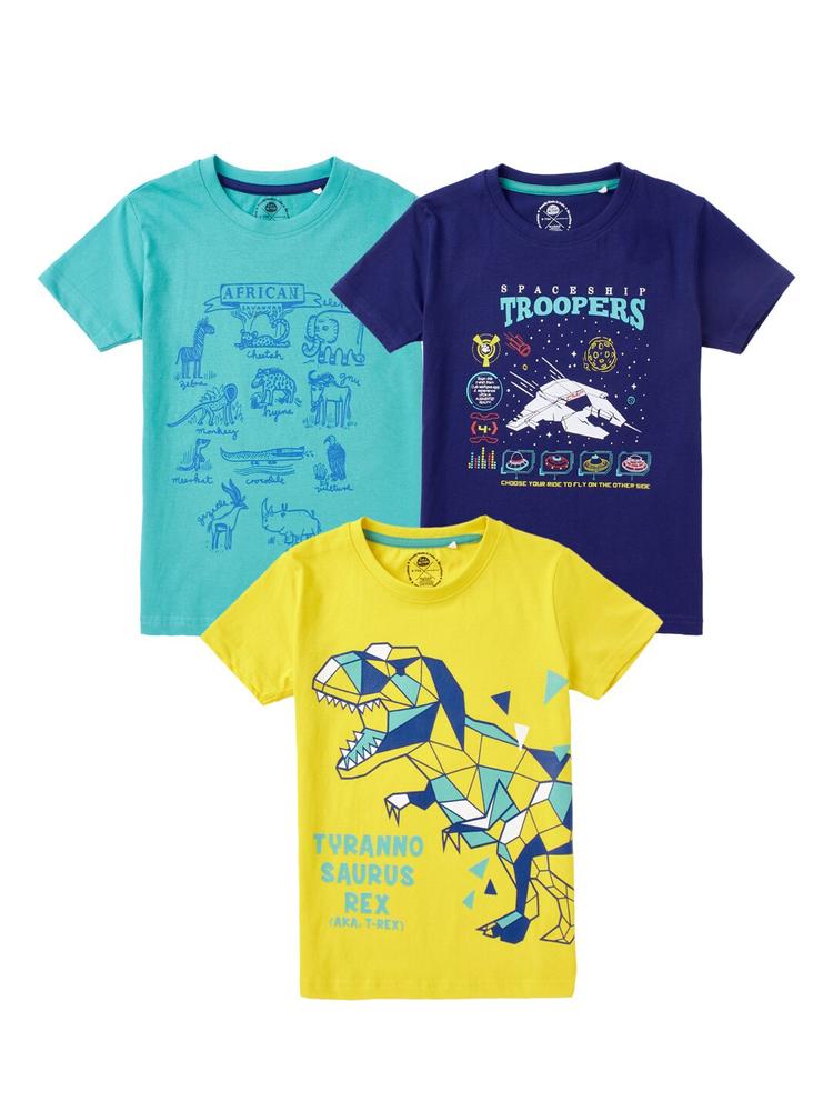Cub McPaws Boys Blue & Yellow Pack Of 3 Printed T-shirt