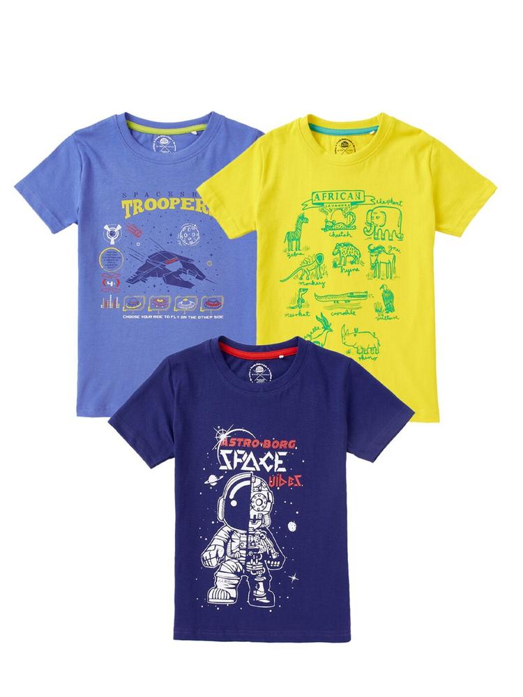 Cub McPaws Boys Yellow & Blue 3 Printed T-shirt