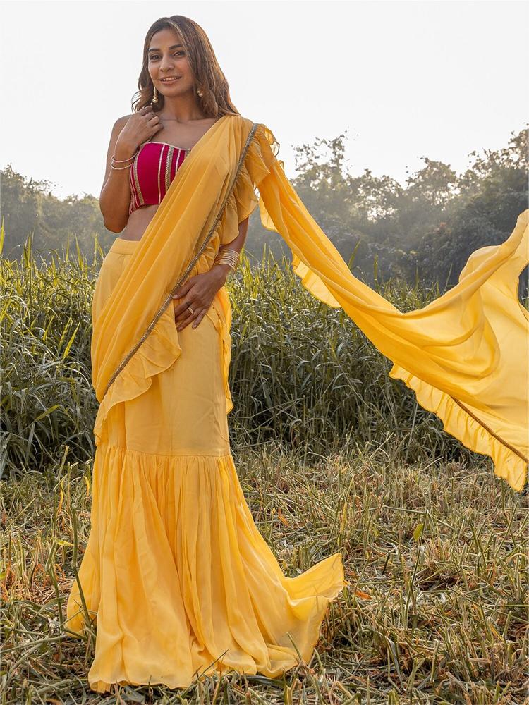 Lavanya The Label Yellow & Pink Ready to Wear Saree